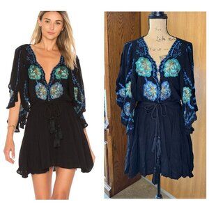 NWT FREE PEOPLE Cora Black Floral Embroidered Dress Babydoll Whimsigoth Grunge S
